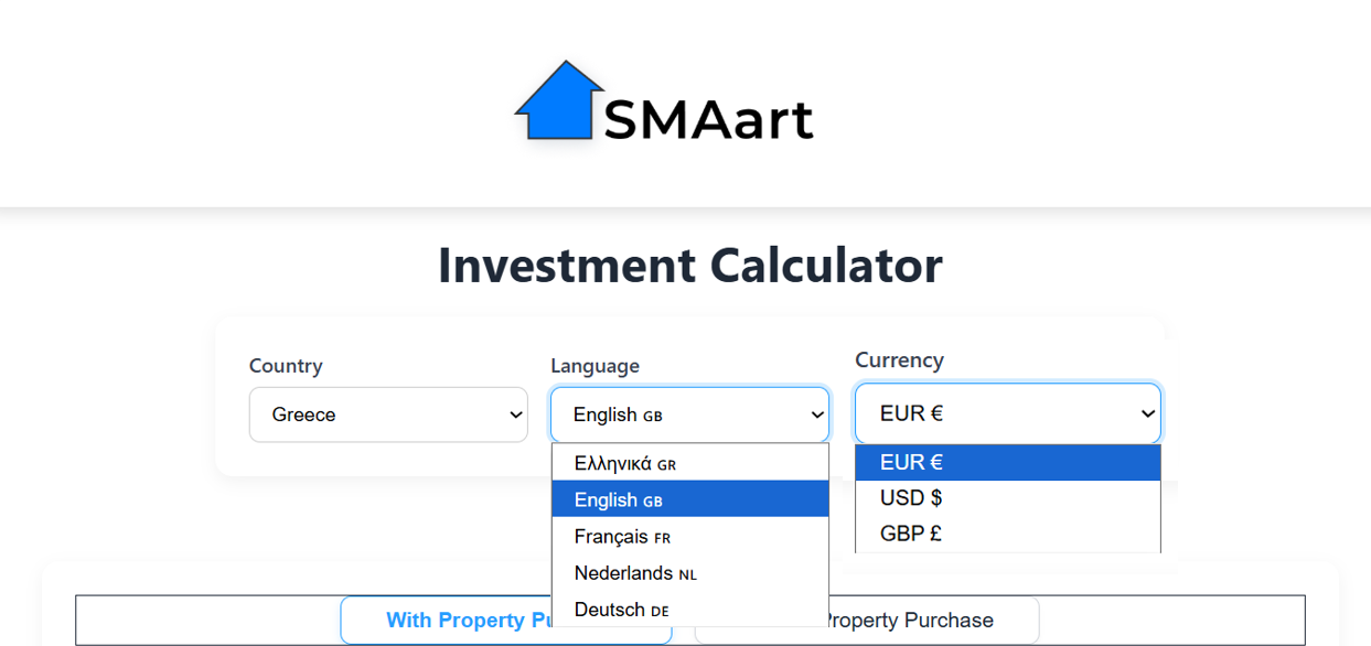 Investment Calculator (country, language, currency).